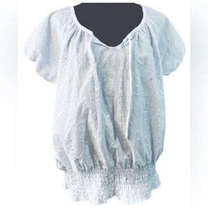 Bobbie Brooks Women's White Eyelet Peasant Top Blouse 2X  Boho Cotton Blend